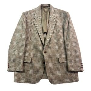 vtg Palm Beach 50R Brown Gray Plaid Tweed Blazer Jacket Sport Suit Coat USA Wool